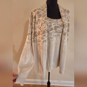 Ruby Rd. Cream & Gold Sparkley Poinsetta Cardigan & Tank Attached Set (Size 2X).